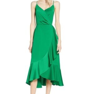 NWT Chelsea28 Green Satin Wrap Midi Dress Small